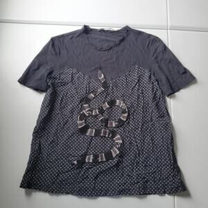 Animale T-Shirt Womens S Blue Crew Neck Short Sleeve Beaded Snake Silk Print Top